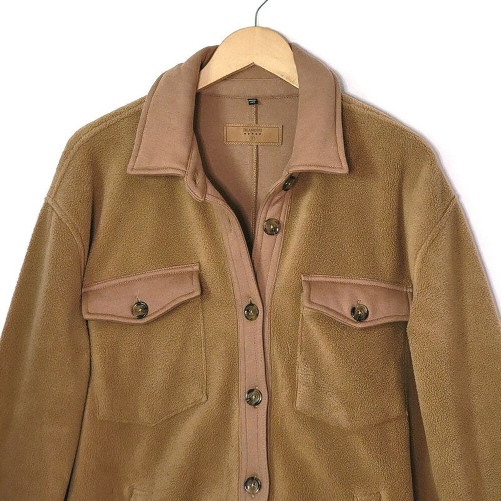BlankNYC Fleece Shacket Camel Tan Button Down Long Jacket Size S Oversized - Picture 3 of 16